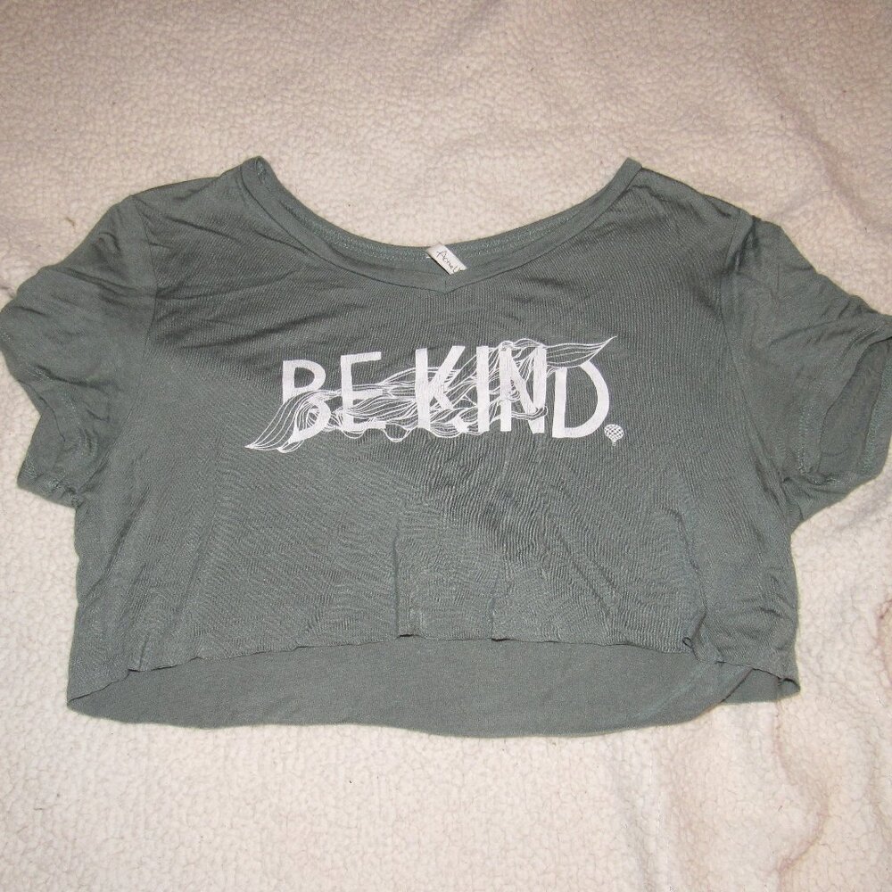 Active USA "Be Kind" Cropped Tee, Very light, soft fabric, slight wear
